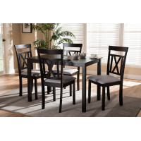 Baxton Studio RH123C-Dark Brown/Grey Dining Set Rosie Modern and Contemporary Espresso Brown Finished and Grey Fabric Upholstered 5-Piece Dining Set